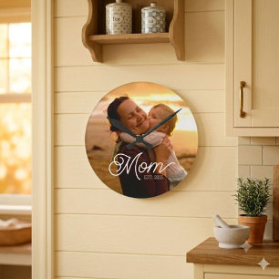 Horloge Ronde Maman a établi une photo de script moderne blanc