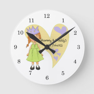 Horloge Ronde Maman rouge de cheveux et princesse du papa