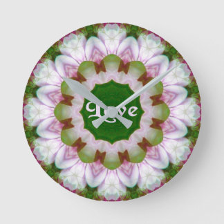 Horloge Ronde Mandala Fleur Abstraite avec Love Texte facultatif