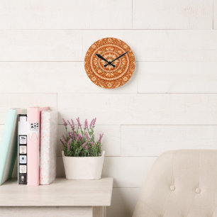 Horloge Ronde Mandala Floral en Terre Cuite