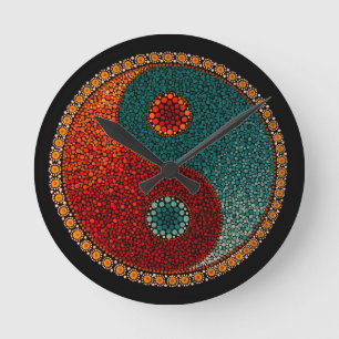Horloge Ronde Mandala peint à la main de Yin Yang