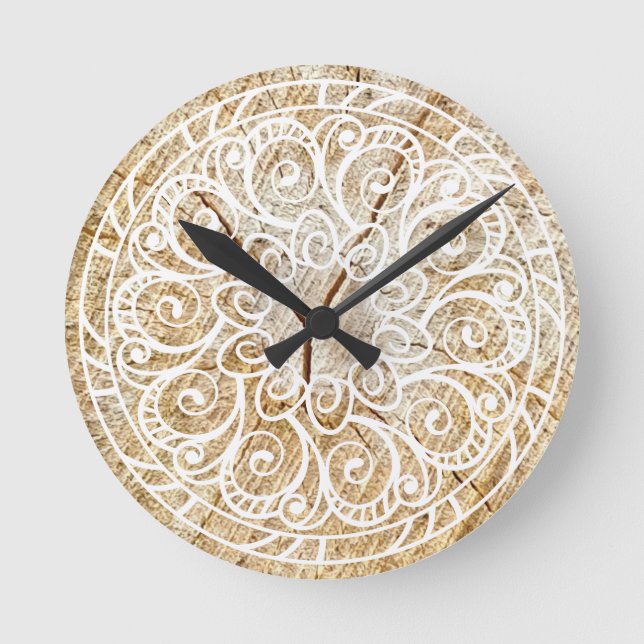 Horloge Ronde Mandala sur bois (Recto)