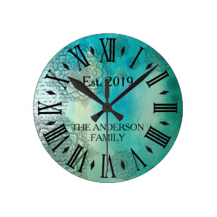 Horloge Ronde Mandela bleu sarcelle personnalisé élégant