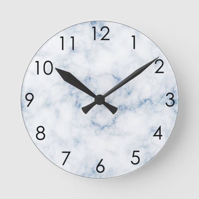 Horloge Ronde Marbre blanc classique avec veines bleues (Recto)