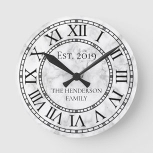 Horloge Ronde Marbre Blanc Moderne Élégant Sur Mesure