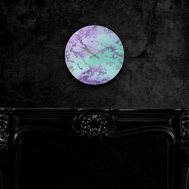 Horloge Ronde Marbre chic | Lavande violet et vert menthe (Créateur téléchargé)