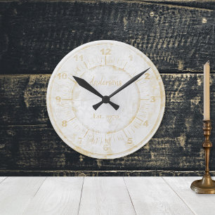 Horloge Ronde Marbre en pierre blanche Faux Gold Personnalisé