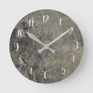 Horloge Ronde Marbre Glam Granite Noir Personnalisé Moderne