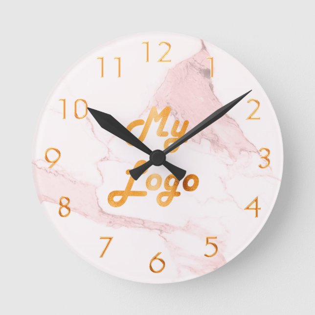 Horloge Ronde Marbre rose clair élégant logo d'entreprise classi (Recto)