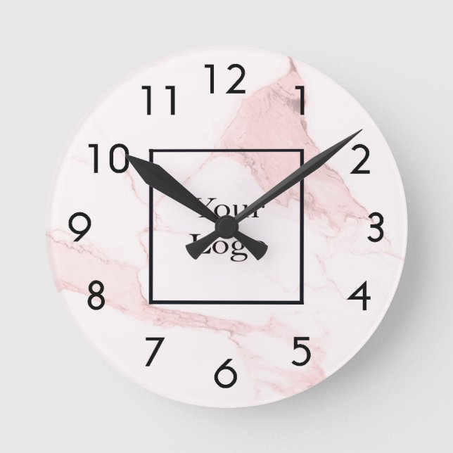 Horloge Ronde Marbre rose clair élégant logo d'entreprise classi (Recto)