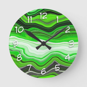 Horloge Ronde Marbre vert et noir comme l'art fluidisé rayé
