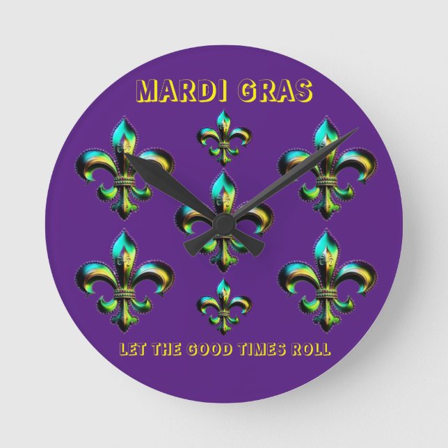 Horloge Ronde Mardi Gras Fleur De Lis (Recto)
