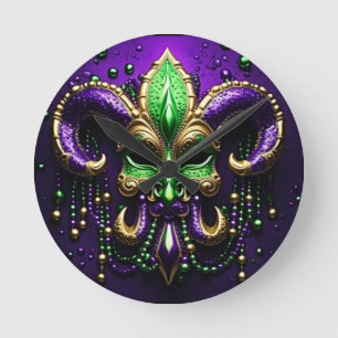Horloge Ronde Mardi Gras Fleur De Lis Design