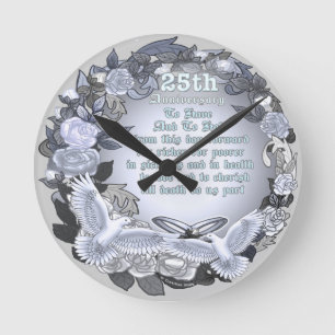 Horloge Ronde Mariage Argent Anniversaire nom personnalisé Horlo