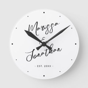 Horloge Ronde Mariage moderne à main noire blanche