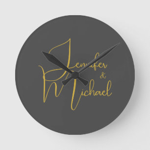Horloge Ronde Mariage Moderne Minimaliste Plain Calligraphie Nom