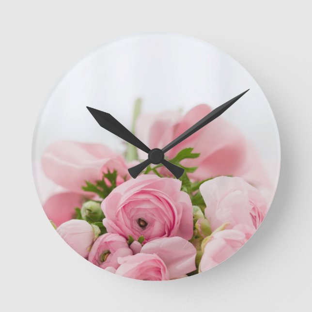 Horloge Ronde Mariage romantique Amour Soft Pink Flower Bouquet (Recto)