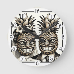 Horloge Ronde Mariée et fille Aloha Pineapple Tiki Mariage princ