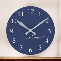 Marine Bleu Blanc moderne Script Girl Monogramme N