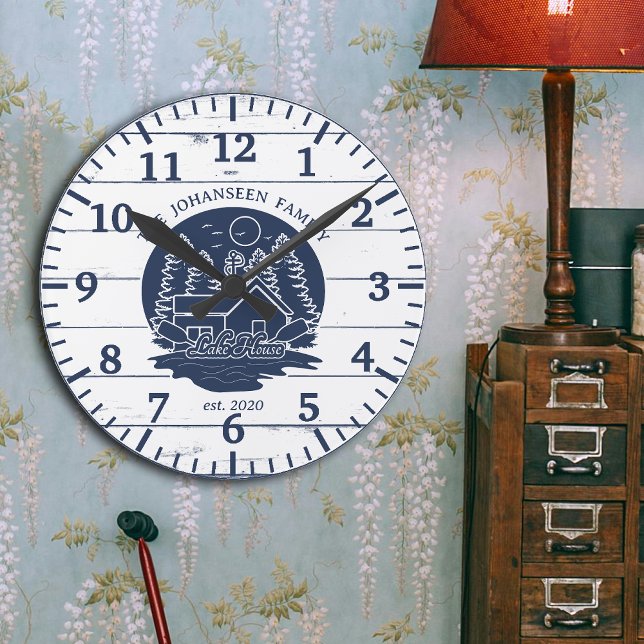 Horloge Ronde Marine Bleu et blanc Bois rustique Maison de famil (Créateur téléchargé)