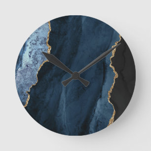 Horloge Ronde Marine et Gold Agate Luxe Élégant