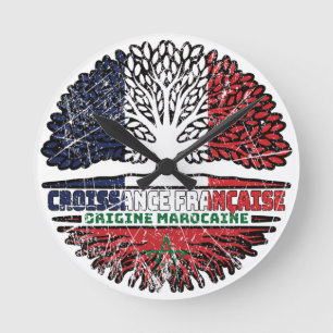 Horloge Ronde Maroc Marocain Français Drapeau des racines d'arbr