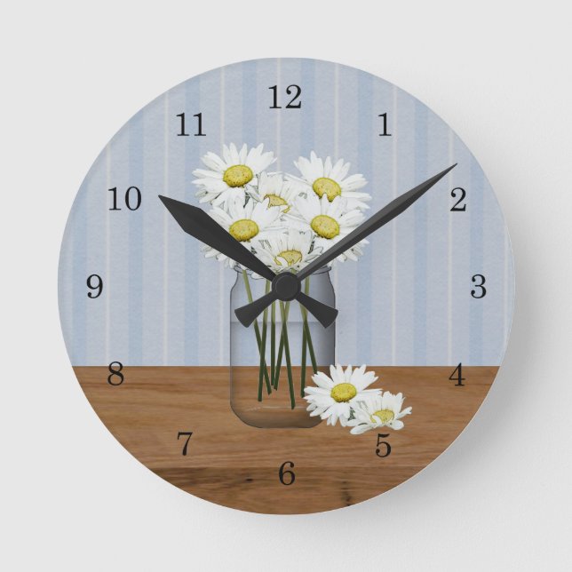 Horloge Ronde Mason Jar Of Daisies Wall Clock (Recto)