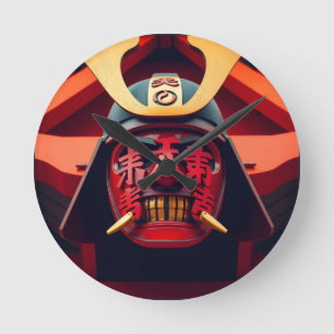 Horloge Ronde Masque de samouraï anime rouge