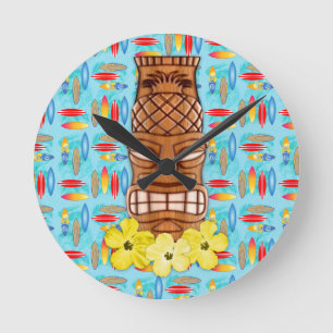 Horloge Ronde Masque hawaïen de Tiki