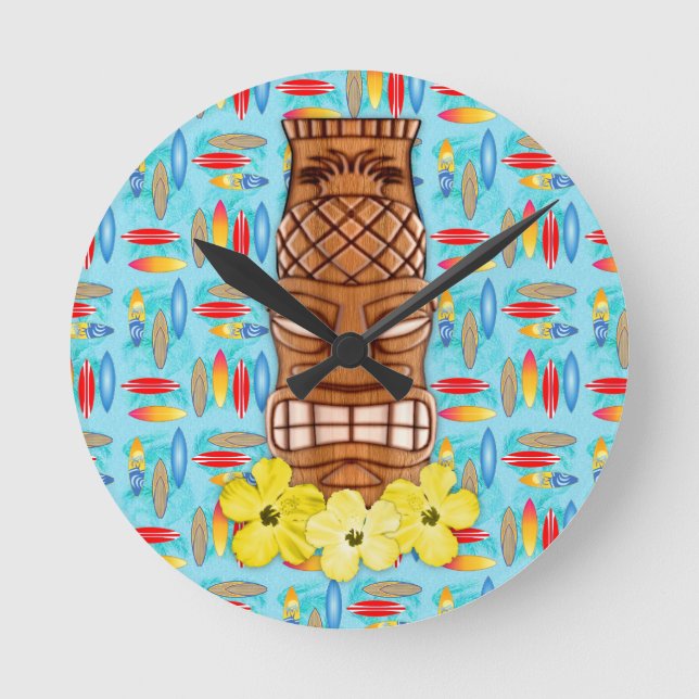Horloge Ronde Masque Hawaïen Tiki (Recto)