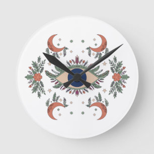 Horloge Ronde Mauvais œil mystique et lune croissante céleste