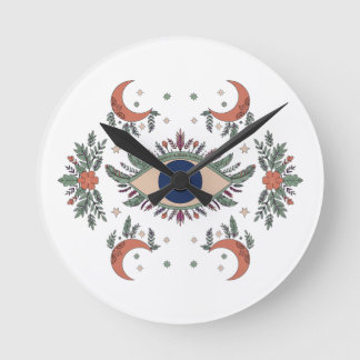 Horloge Ronde Mauvais œil mystique et lune croissante céleste