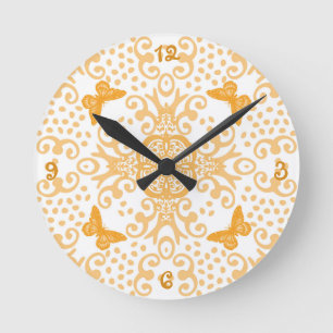 Horloge Ronde Médaillon Papillon Orange/Blanc Numéroté