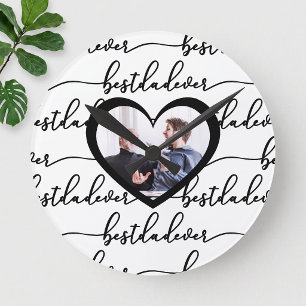 Horloge Ronde Meilleur Papa de Tous les Temps Script Photo Noir