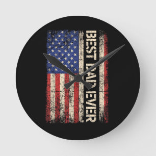 Horloge Ronde Meilleur Papa Jamais Drapeau Américain Cadeaux pou