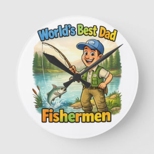 Horloge Ronde Meilleur Papa Pêcheur au Lac Idée Cadeau Drôle