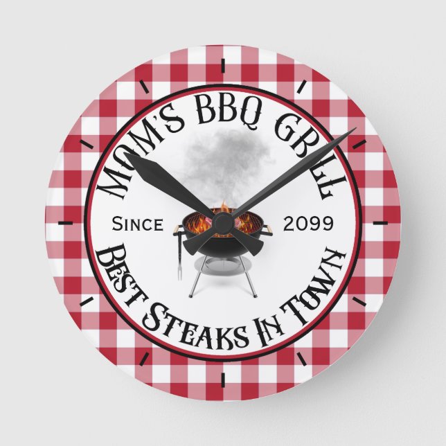 Horloge Ronde Meilleur Steaks au barbecue de maman en ville (Recto)