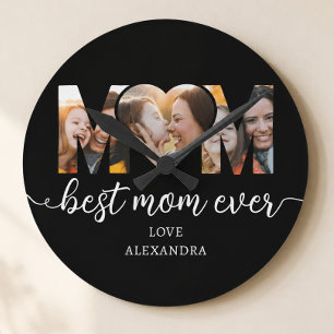 Horloge Ronde Meilleure Maman Photo Collage Cadeau pour Maman