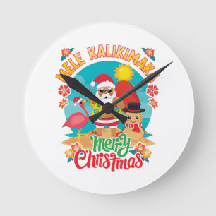 Horloge Ronde Mele Kalikimaka pour un joyeux Noël hawaïen