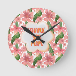 Horloge Ronde Merci maman personnalisé aquarelle