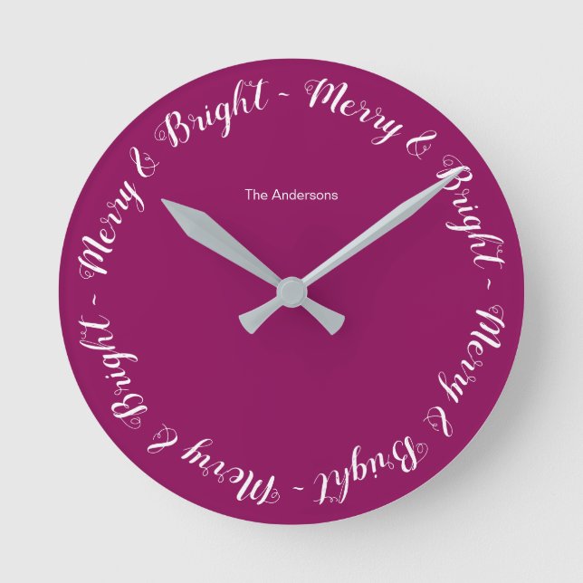 Horloge Ronde Merry & Bright Turquoise Simple Festive Noël (Recto)
