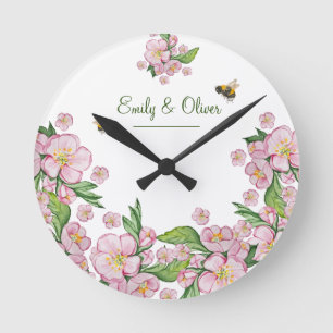 Horloge Ronde Merveilleuse aquarelle fleurs de pommier et е е