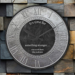Horloge Ronde Métal argenté noir Faux cuir