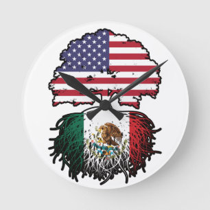 Horloge Ronde Mexique Mexique États-Unis drapeau des racines d'a
