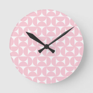 Horloge Ronde Mi-Siècle Moderne Bébé rose et blanc Motif