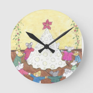 Horloge Ronde Mice around a Cheese Christmas Tree