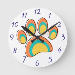 Horloge Ronde Mid Century Art moderne Chien Empreintes de pattes