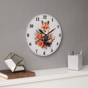 Horloge Ronde mignon amateur de renards ajouter du texte Grande 