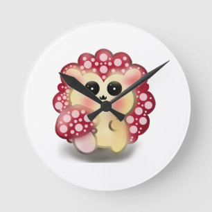 Horloge Ronde Mignon Art de Champignon Rouge Kawaii Hérisson