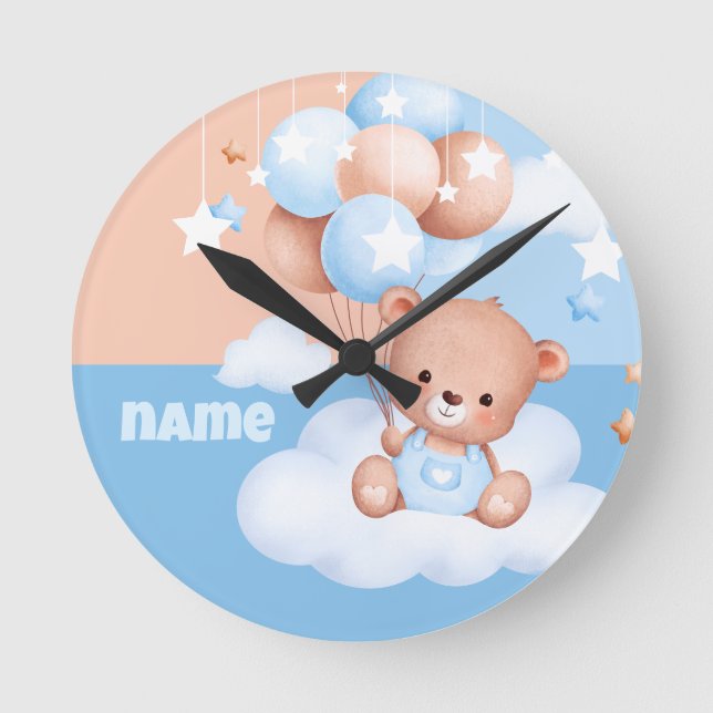 Horloge Ronde mignon bébé ours personnalisé (Recto)
